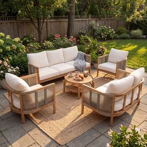 Outdoor Garden <b>Sofa</b> Set PE Rattan Patio Conversation Furniture <b>Waterproof</b> UV Resistant Cushioned Seating for Hotel Villa - Product Image 1