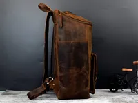 Yüksek kalite Vintage stil kahverengi tam tahıl deri sırt çantası fermuar kapatma seyahat birçok cep deri dizüstü sırt çantası