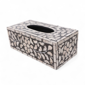 Boîte à mouchoirs en nacre de luxe faite à la main en gros, accessoire décoratif incrusté de coquillages - Product Image 1