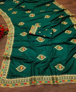 Vêtement de soirée indien Designer Saree Broderie Soie Saree avec chemisier Mesdames Porter Surat Sari Party Wear Vêtement de mariage - Product Image 1