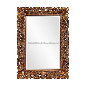 Espejo de pared con marco de madera con acabado pulido de madera, forma Rectangular, diseño de hojas en relieve para la decoración del hogar y la sala de estar - Product Image 2