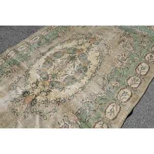 Alfombra turca vintage de 5,7x9 pies, clásico, verde, Beige, diseño de retazos, lana, área grande, rectángulo, pasillo, felpa de látex para clásico - Product Image 5