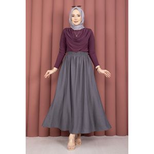 Jupe crayon grise avec taille élastique confortable, détails de poches, respirante, en Spandex et Nylon, technique brodée, option grande taille - Product Image 3