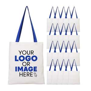 Sac fourre-tout en coton écologique personnalisé avec poignées bleues Saks 14x16, sac recyclable avec logo - Product Image 2