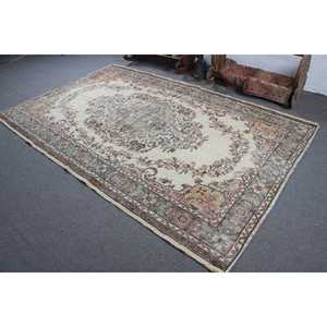 Tapis de 5,8 x 9,3 pieds, tapis turc vintage, tapis Ikat marron vert - Product Image 4