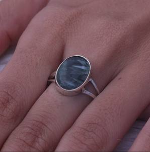 Nueva llegada hecha a mano para mujer joyería Vermeil clásico genuino Seraphinite Oval plano 10x14mm bisel ajuste doble banda eternidad - Product Image 1