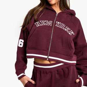 Sudadera con capucha de alta calidad con cremallera corta bordada de Nueva York para mujer, sudaderas transpirables antiarrugas para gimnasio y ropa de calle para mujer - Product Image 1