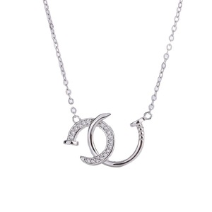 S925 collana in argento Sterling doppio C semplice in Versatile pieno diamante ciondolo per <span class=keywords><strong>unghie</strong></span> di lusso alla moda catena corta per clavicola - Product Image 1