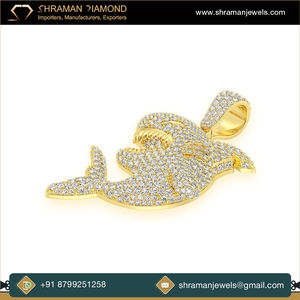 Hip Hop Style Grand Requin Lab Cultivé Diamant Pendentif Collier 925 Argent Plaqué Or Personnalisé Rappeur Animal Fine Pendentifs Charmes - Product Image 3