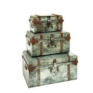 Rustic Distressed <b>Storage</b> <b>Trunks</b> 3 Piece Set Galvanized <b>Metal</b> - Product Image 2
