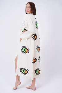 Lâche broderie robe de plage été National Poncho caftan vêtements dames chauve-souris à manches courtes Robe vêtements - Product Image 2