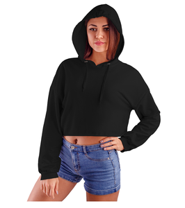 Sweat à capuche court en coton pour femmes col à capuche en tissu tricoté uni teint pour adolescents hiver et printemps - Product Image 1