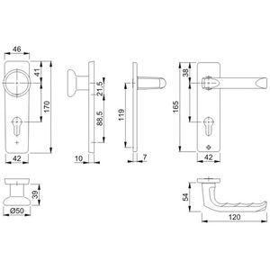 Juego de escobillas cortas London 54/227K/202KP/AP/113 de aluminio F1 PZ, juego de cambio cuadrado para manijas de puertas y ventanas, marca HOPPE - Product Image 3