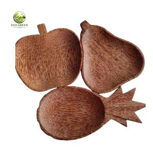 Wholesale Custom Eco-friendly Natural <b>Coconut</b> Wood Plate & Bowl Set Unique Shaped Handcrafted Wooden Dipping Sauce Dish - Product Image 5
