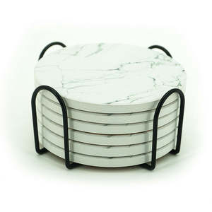 handmade <b>white</b> marble High Quality <b>coasters</b> <b>White</b> Natural Marble Stone <b>Coasters</b> Set - Product Image 1