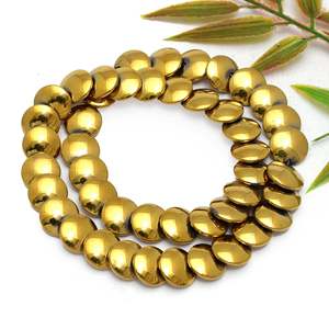 Perles d'hématite dorées métalliques en forme de pièce de monnaie 3x8mm, 68 pièces par brin, emballées dans un sac pour la fabrication de bracelets - Product Image 1