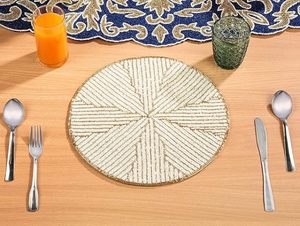 Handcrafted American Style Round <b>Beaded</b> <b>Placemats</b>/pads for Dining Table Wedding Christmas & Family Gatherings Made of Glass - Product Image 4