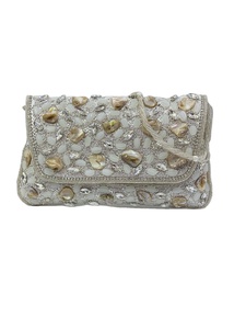 Designer Handcrafted <b>Wedding</b> Evening Bag for Women Elegant Ethnic Bridal Satin <b>Clutch</b> with Stone Pattern Fashion Style - Product Image 3