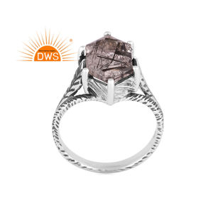 Best selling <b>oxidized</b> sterling silver natural Black Rutile gemstone statement ring custom jewelry manufacturerBest Selling Oxidi - Product Image 1