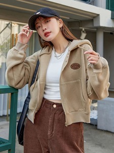 Women's Cotton Hoodie New Style Loose Fit Zipper <b>Up</b> Sweatshirt Winter Fashionable Casual Fleece Hoodie - Product Image 3