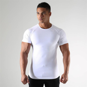 Muscle Fitness Verano de manga corta para hombres traje de entrenamiento para correr elástico moda cuello redondo Camiseta para hombres DDP envío - Product Image 3