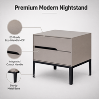 Table de chevet minimaliste 2026 à 2 tiroirs, écologique, en MDF de qualité E0, avec base métallique, gris beige, pour chambre à coucher