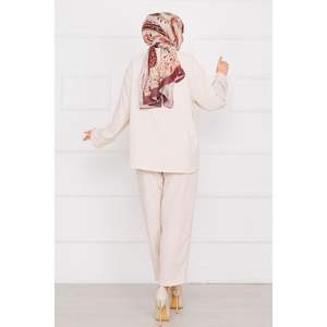 Pocket Detailed <b>Linen</b> Hijab Set Stone - Product Image 2