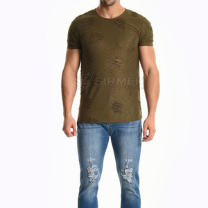 T-shirt en coton uni pour homme, coupe décontractée, col rond, effet usé, pour les activités décontractées, en plein air, au quotidien, en ville, en été - Product Image 4