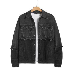 Hommes Style de rue personnalisé lâche gris grande taille pleine veste en jean pour hommes - Product Image 1