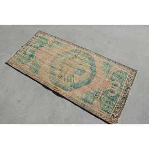 Turkish 2.3x4.8 ft Rug, Small Vintage Rug, Green <b>Brown</b> Abstract <b>Wool</b> Rug - Product Image 4