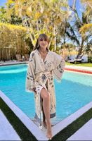 Nouvel arrivage de robe longue kimono kimono à broderie imprimée à la main pour femmes imprimé floral col en V couverture de plage et kimono