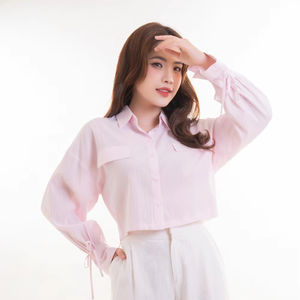 Top corto de algodón de alta calidad para mujer, a la moda, a rayas, de manga larga, transpirable, estilo callejero, moda sencilla, para verano, otoño y primavera - Product Image 1