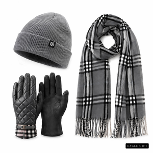 Ensemble de 3 accessoires chauds d'hiver en gros : Bonnet en papier, Écharpe à carreaux écossais, Gants en PU – Coffret cadeau Fête des Pères Noël - Product Image 2