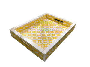 Bandeja de incrustaciones de hueso hexagonal plana, bandeja de servicio rosa y blanca para Home Hotel Motel, diseño indio colorido - Product Image 6