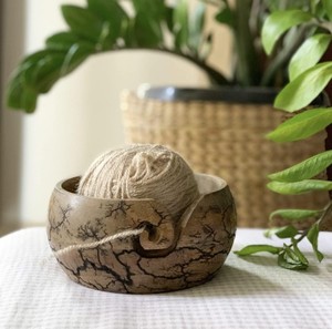 ชามไหมพรมทำด้วยมือทำจากไม้พร้อมตะขอหมุนสำหรับจัดเก็บถักโครเชต์ที่เก็บของหัตถกรรมแบบชนบทผู้ถือด้ายถักนิตติ้ง - Product Image 5