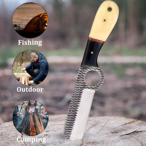 Cuchillo de Caza de Acero de Damasco Personalizado al por Mayor OEM, Cuchillo de Hoja Fija de Grado Industrial con Mango de Hueso y Funda de Cuero - Product Image 3