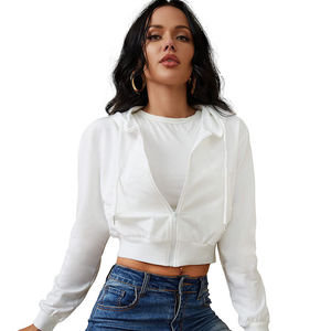 Sudaderas con cremallera para mujer, Chaqueta de punto recortada, sudaderas con capucha con cordón, ropa de calle informal de manga larga con estampado de logotipo - Product Image 1