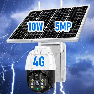 Kamera jaringan Cctv tenaga surya, tempat konstruksi kekuatan rendah 5MP 10W Ptz Ip Wifi, kamera jaringan Cctv tenaga surya 4g 360 rotasi baterai Sim