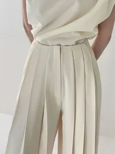 For Mid Waist Pleated Straight Breathable Waterproof Canvas Pants Minimalist Loose Full <b>Length</b> Winter Elastic Waist Solid - Product Image 6