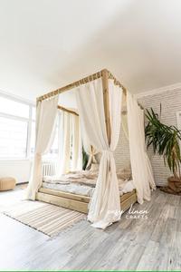 Cortinas modernas de cama con dosel de lino transparente con lazos superiores, incluye accesorios de procesamiento, juego de cortinas de cama con panel - Product Image 2