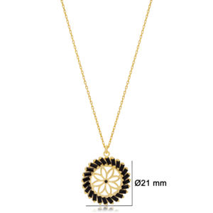 Diseño de flores, piedra Baguette negra, forma redonda, Theia colgante de plata, joyería de Ley 925 hecha a mano turca - Product Image 3