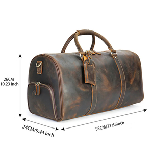 Sac de voyage en cuir, sac de week-end avec fermeture à glissière et compartiment séparé pour chaussures, marron - Product Image 3