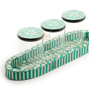 Set Mother of Pearl Glass <b>Jars</b> With Tray, Handcraft Arabian Chocolate Mother of Pearl Tray With Acrylic for Ramadan - Product Image 6
