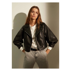 Giacca Oversize pelle nera da donna - Product Image 3