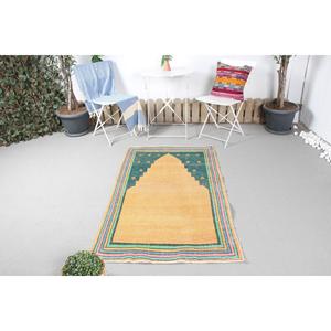3x5 ft Vintage Turkish Rug, Small Rug, <b>Yellow</b> Camouflage Rug - Product Image 1
