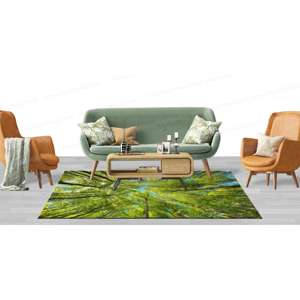 Tapis imprimé paysage de branche d'arbre vert pour la décoration de salon de luxe, tapis en chenille - Product Image 3