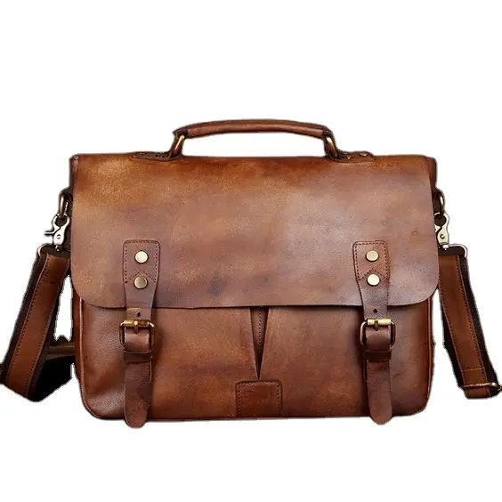 Leather Laptop Messenger Bag Briefcase Adjustable Handmade Travel Bag For Men And Women Crossbody Genuine Leather