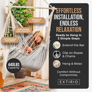 <span class=keywords><strong>Silla</strong></span> <span class=keywords><strong>Colgante</strong></span> Tipo Hamaca <span class=keywords><strong>para</strong></span> Camping con Reposapiés, <span class=keywords><strong>para</strong></span> Interiores y Exteriores, con Herrajes Resistentes y Soporte Corporal Completo - Product Image 4