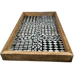 Plateau de service en bois de meilleure qualité multicolore différents motifs nacre plateau de vanité rectangulaire maison cuisine et nourriture - Product Image 5