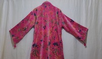 ROSE oiseau imprimé velours Long Kimono vêtements de plage robe cadeau pour elle à la main couvrir Peignoirs de bain velours mariée Robe Kimono de mariage
